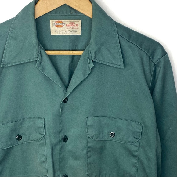 Dickies Shirts Vintage Dickies Mens Green Long Sleeve Button Down